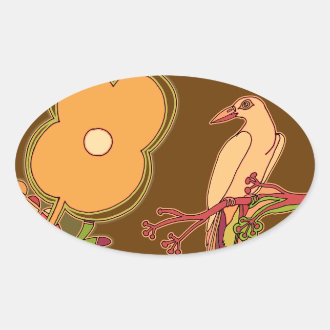 Sticker Ovale Oiseaux lunaires (Devant)