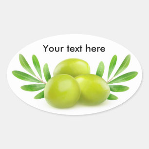 Sticker Ovale Olives vertes aux branches décoratives