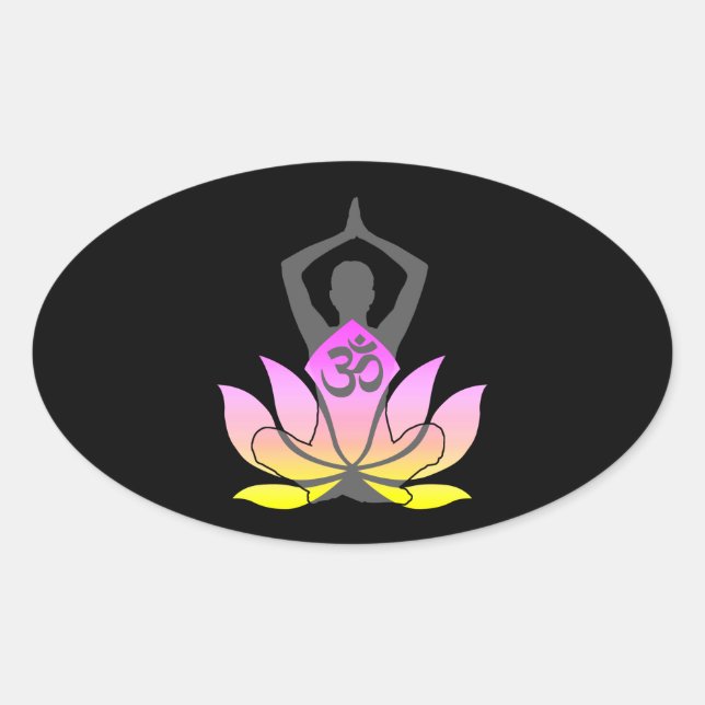 Sticker Ovale OM Namaste Spirituelle Lotus Fleur Yoga Pose (Devant)