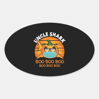 Sticker Ovale Oncle Shark Boo Chemise Citrouille Halloween Oncle