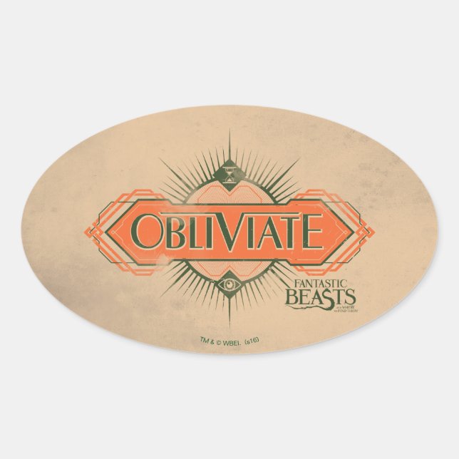 Sticker Ovale Orange Art Déco Obliviate Spell Graphisme (Devant)