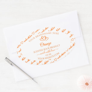 Sticker Ovale Orange et blanc Mots Cloud Produit Coeurs Étiquett