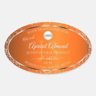 Sticker Ovale Orange Logo Argent Initiales Parties scintillant É