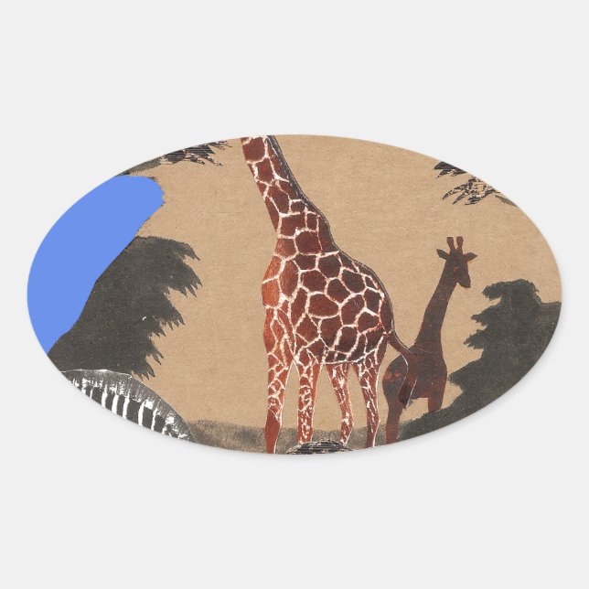 Sticker Ovale Ouganda - Carte de la faune - Imprimer (Devant)