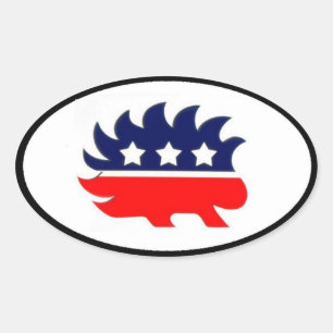 Sticker Ovale Oval de mascotte de porc-épic libertarien