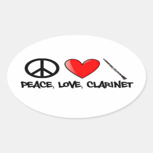 Sticker Ovale Paix, amour, et clarinette