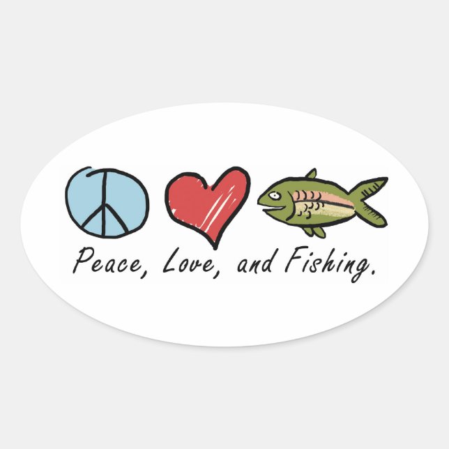 Sticker Ovale Paix, amour et pêche ! (Devant)