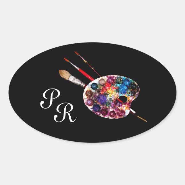 Sticker Ovale PALETTE DE COULEUR, Monogramme noir (Devant)