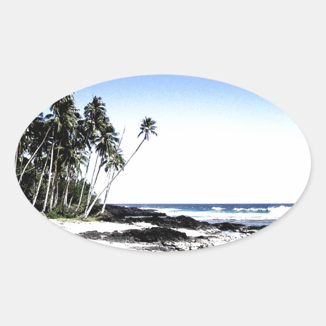Sticker Ovale Palmiers exotiques & Plage Paradise (Devant)
