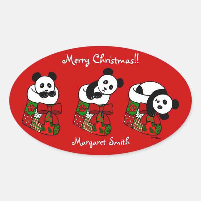 Sticker Ovale Panda de Noël personnalisée (Devant)