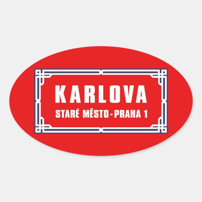 Sticker Ovale Panneau de rue tchèque Karlova, Prague (Devant)