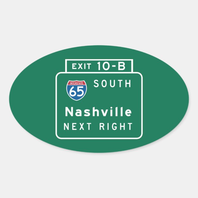 Sticker Ovale Panneau routier de Nashville, TN (Devant)