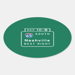 Sticker Ovale Panneau routier de Nashville, TN
