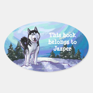 Sticker Ovale Papier Husky
