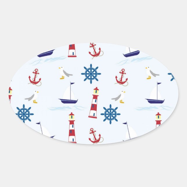 Sticker Ovale papier peint fond nautique (Devant)