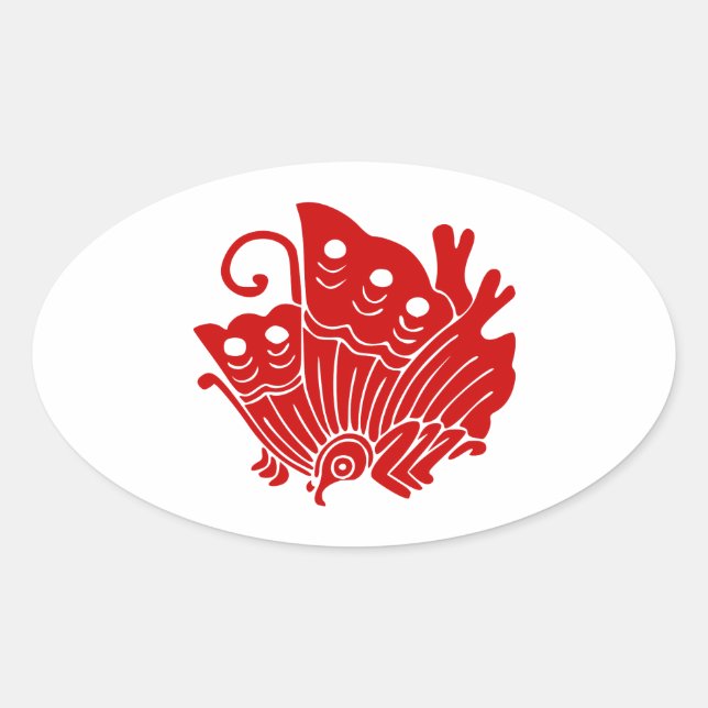 Sticker Ovale Papillon asiatique Japonais Conception Kamon (Devant)