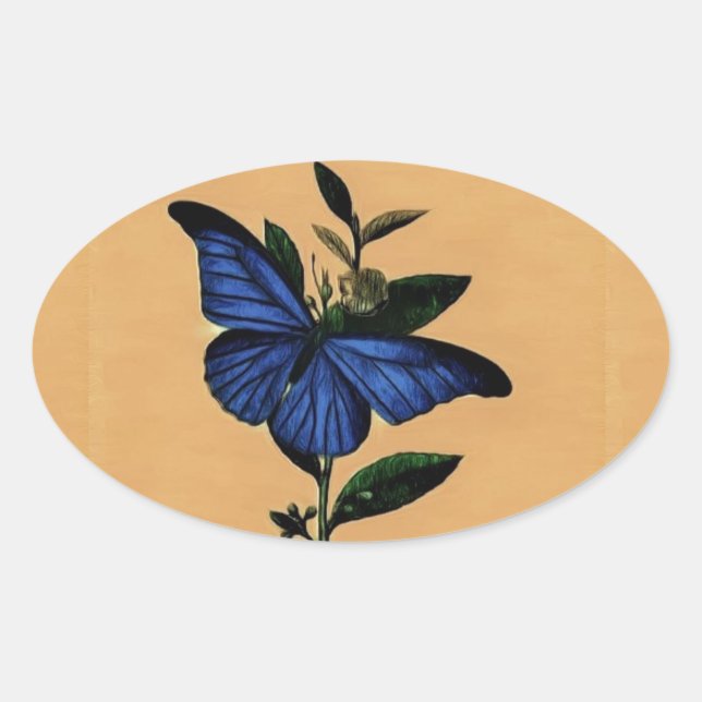 Sticker Ovale Papillon Bleu (Devant)