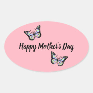 Sticker Ovale Papillon de la Fête des Mères Rose
