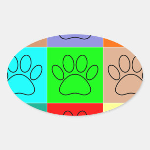 Sticker Ovale Paquets De Chiots Mignons En Carré