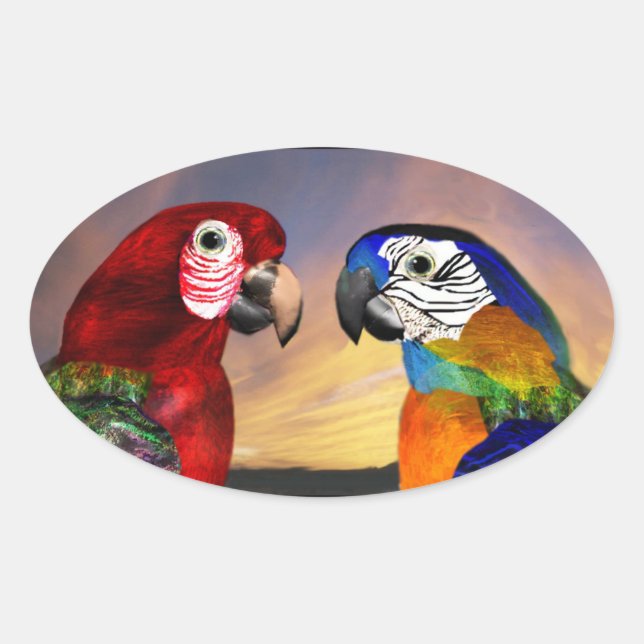 Sticker Ovale PARROS HYPER / ROUGE ET BLEU ARA ovale (Devant)