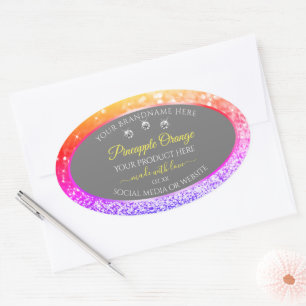 Sticker Ovale Parties scintillant arc-en-ciel coloré Cadre gris