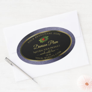 Sticker Ovale Parties scintillant Bleu foncé Black Gold Étiquett