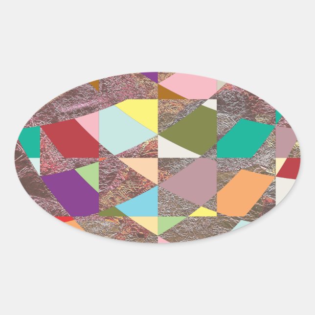 Sticker Ovale Parties scintillant de couleurs Abstraites (Devant)
