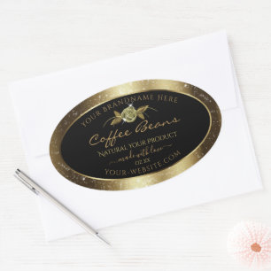 Sticker Ovale Parties scintillant dorée de luxe Floral Black Pro