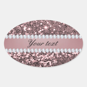 Sticker Ovale Parties scintillant et diamants Gold Faux Rose ten