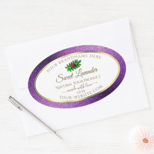 Sticker Ovale Parties scintillant Faux Métallurgiques Violet Éti