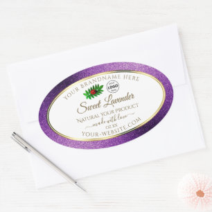 Sticker Ovale Parties scintillant Métallurgique Violet Blanc Log