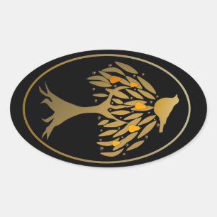 Sticker Ovale Partridge dans un arbre à poires Gold