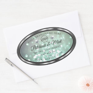 Sticker Ovale Pastel Turquoise Parties scintillant Produit Étiqu