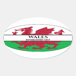 Sticker Ovale Pays de Galles Établi Drapeau du dragon gallois 1