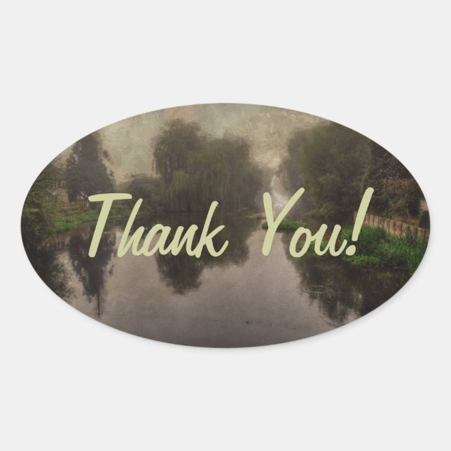 Sticker Ovale Paysage du Vieux Monde Peinture d'Art (Devant)