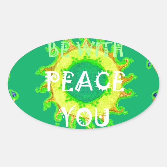 Sticker Ovale Peace Be With You : Inspirant Vert et Jaune (Devant)