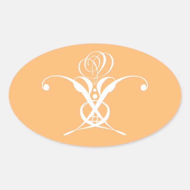 Sticker Ovale Peach Retro White Flourd Rose (Devant)