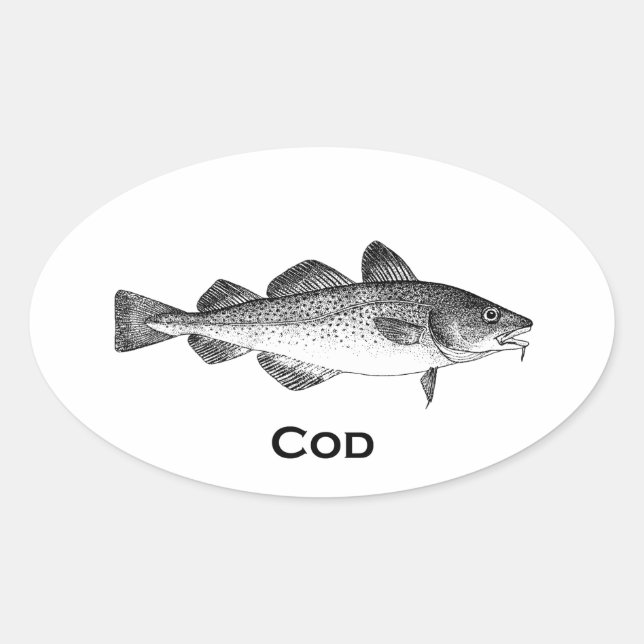 Sticker Ovale Pêche vintage - Morue (Devant)