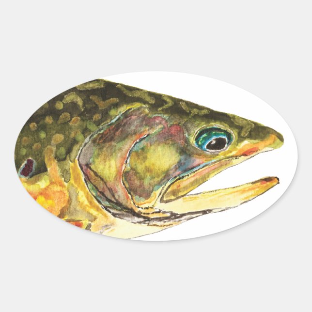 Sticker Ovale Pêcheur de truite brook (Devant)