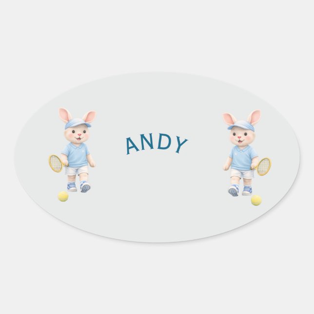 Sticker Ovale Pegatina Ovalada Cute Bunny School Name Label (Devant)