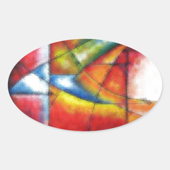 Sticker Ovale peinture abstraite rouge jaune vert bleu (Devant)