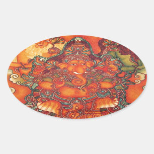 STICKER OVALE PEINTURE ANTIQUE DE GANESH