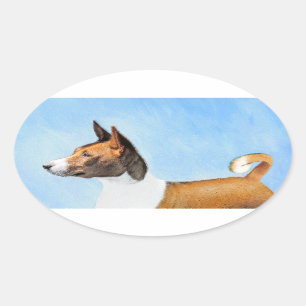 Sticker Ovale Peinture Basenji - Belle Art Original