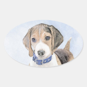 Sticker Ovale Peinture beagle - Cute Original Chien Art