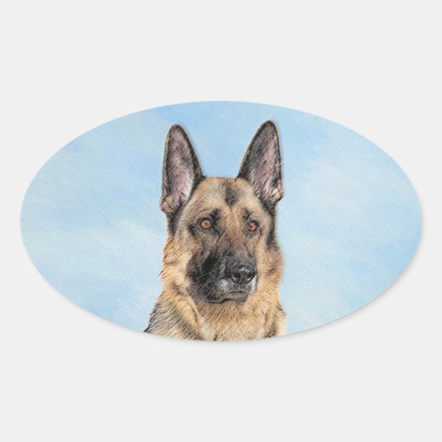 Sticker Ovale Peinture berger allemande - jolie art original chi (Devant)