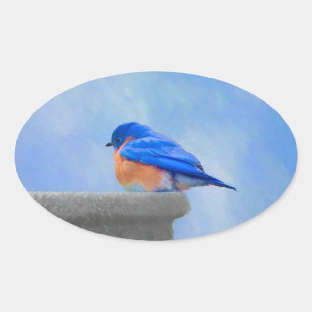 Sticker Ovale Peinture Bluebird - Art original pour oiseaux (Devant)