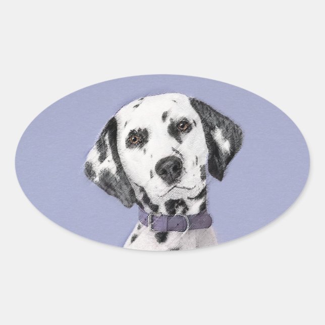 Sticker Ovale Peinture Dalmatienne - Cute Original Chien Art (Devant)
