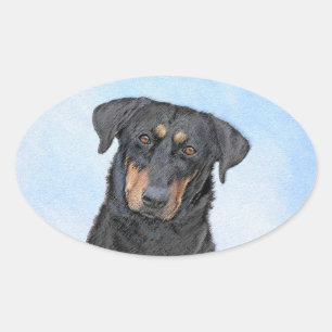 Sticker Ovale Peinture de Beauceron - Cute Original Chien Art