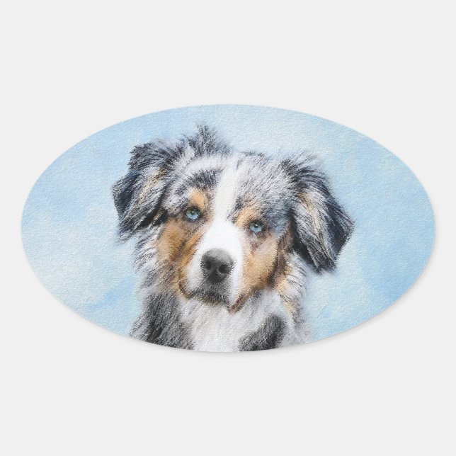 Sticker Ovale Peinture de berger américaine miniature - Chien Ar (Devant)