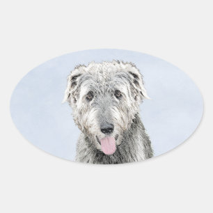 Sticker Ovale Peinture de Wolfhound irlandais - Joli art origina